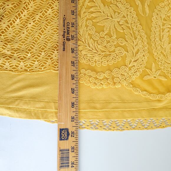 Women Multiples Yellow Mustard Gold Boho Tunic Top 2X Embroidered Lace Fall NEW - Picture 7 of 8